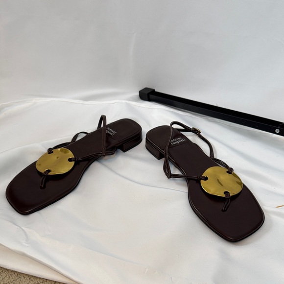 Jeffrey Campbell Black Sandals with Gold Disc Detail - Picture 4 of 7